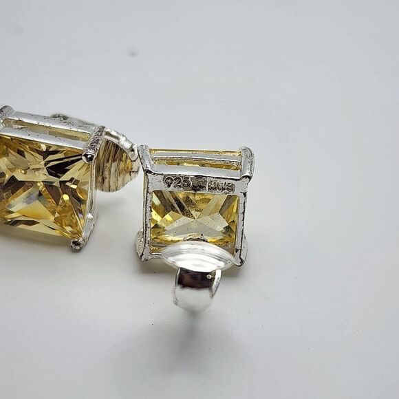 Vintage MWS Sterling Silver & Yellow Glass Clip-On Earrings - Picture 5 of 5